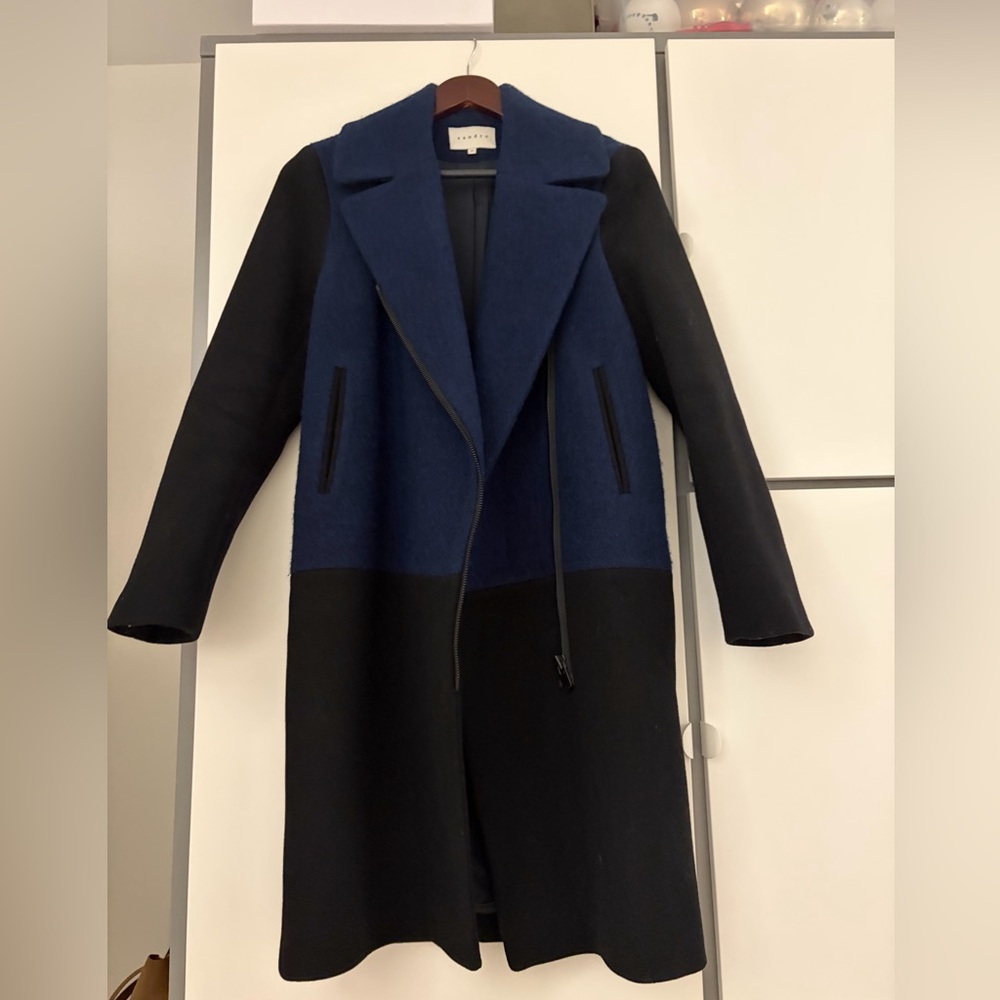 Colorblock Navy and Black Wool Trench Coat by